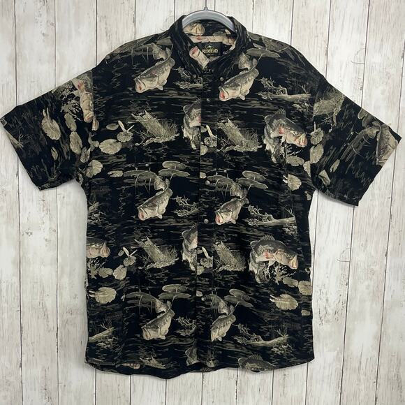 ReadHead Vintage Hawaiian Style Short Sleeve Fishing Button Up Cotton Shirt XL - Picture 1 of 8